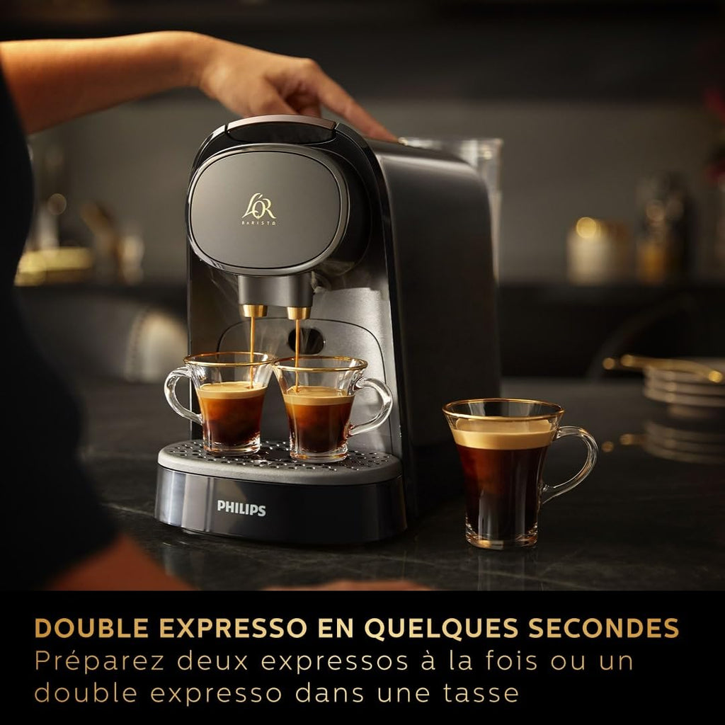 Torano - Machine à Café à Capsules L'OR Barista - Double Shot, Détection Capsules, 19 Bars, Noir/Levier Gris, LM8012/66