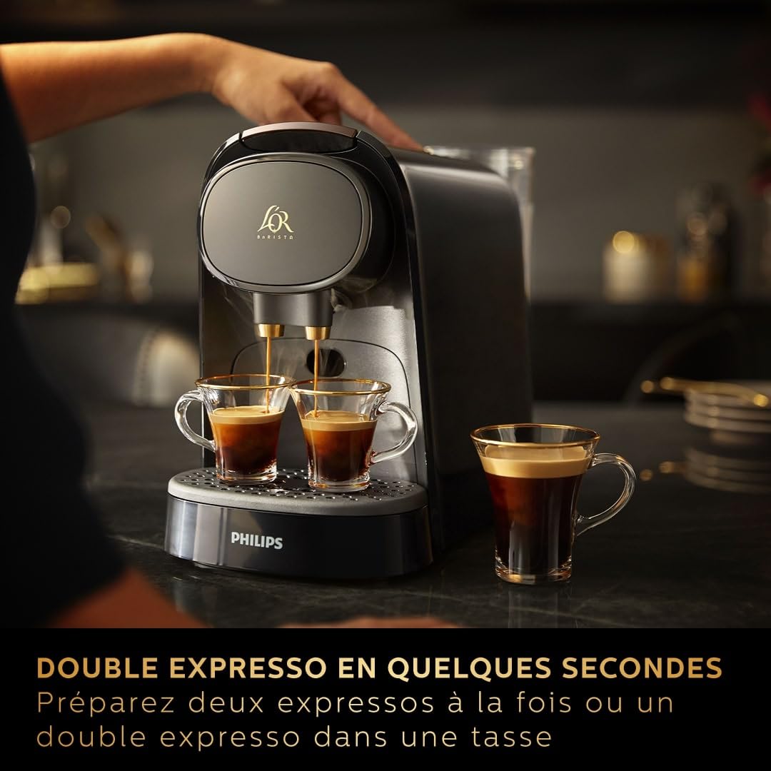 Torano - Machine à Café à Capsules L'OR Barista - Double Shot, Détection Capsules, 19 Bars, Noir/Levier Gris, LM8012/66